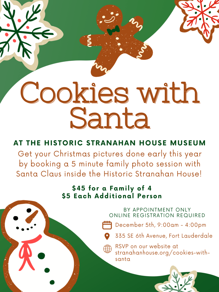 Cookies with Santa event poster with gingerbread men and event details.