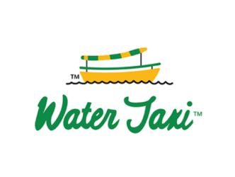 Illustration of a yellow and green boat with 'Water Taxi' text.